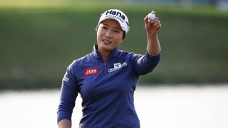 Se-Ri Pak of South Korea reacts after her putt on the 18th green during the first round of the 2016 LPGA KEB-Hana Bank Championship