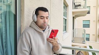Taking a FaceTime call on the Beats Studio Pro