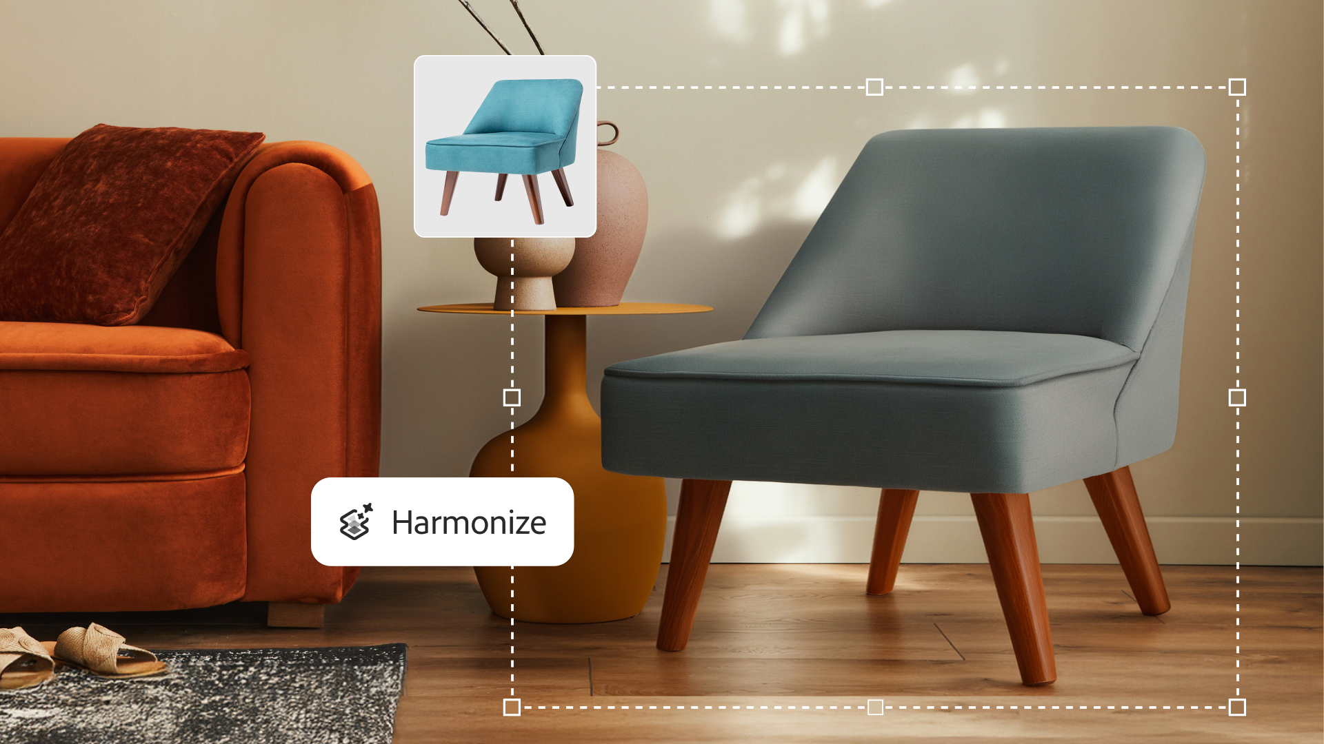 An image from a demo of the AI Harmonize tool in the new Photoshop update