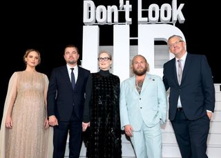 Jennifer Lawrence, Leonardo DiCaprio, Meryl Streep, Jonah Hill, and Adam McKay attend the "Don't Look Up" World Premiere at Jazz at Lincoln Center on December 05, 2021 in New York City.