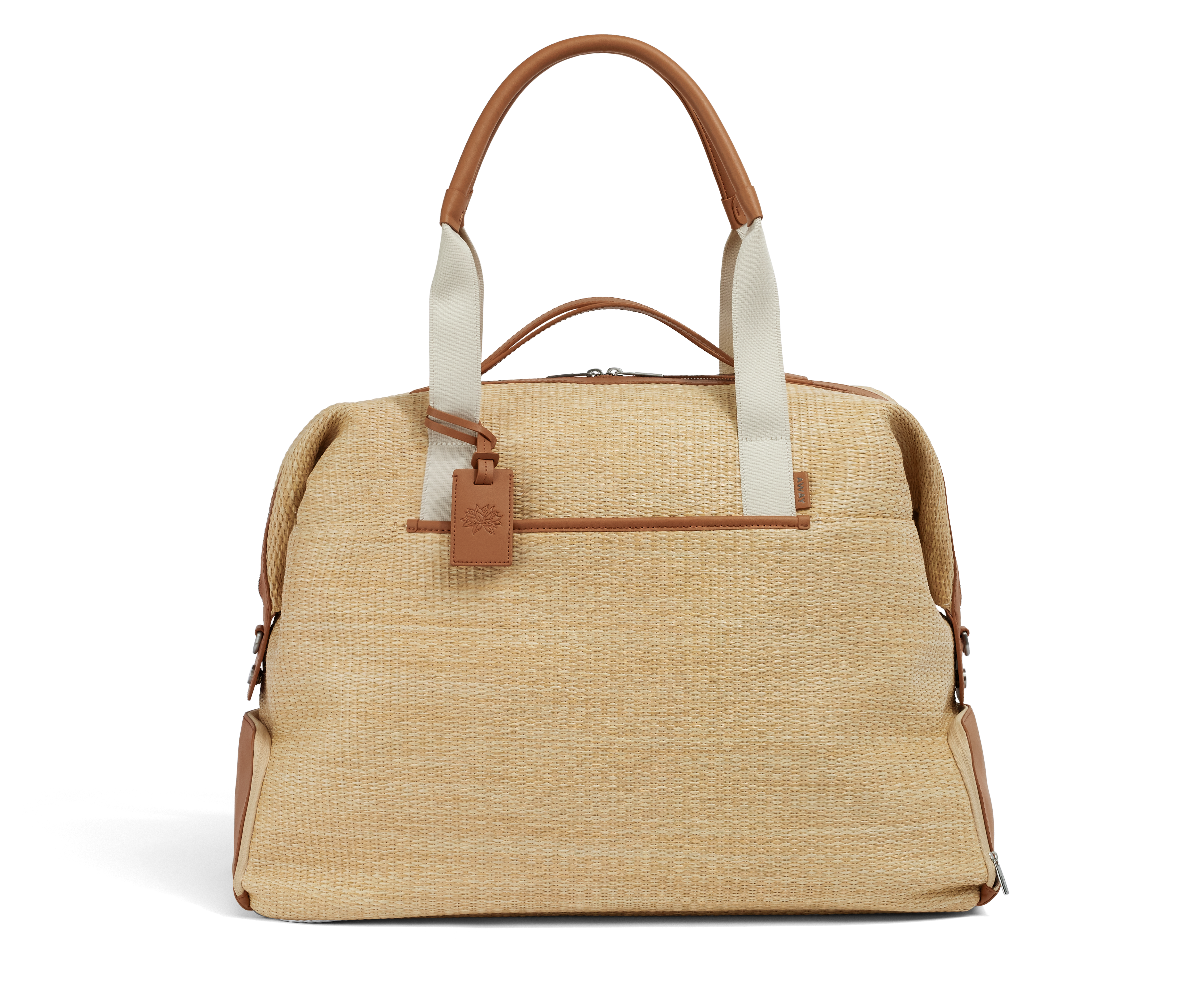 A raffia and leather handbag.