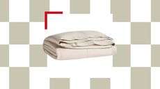 brooklinen's featherweight bed blanket in pebble color