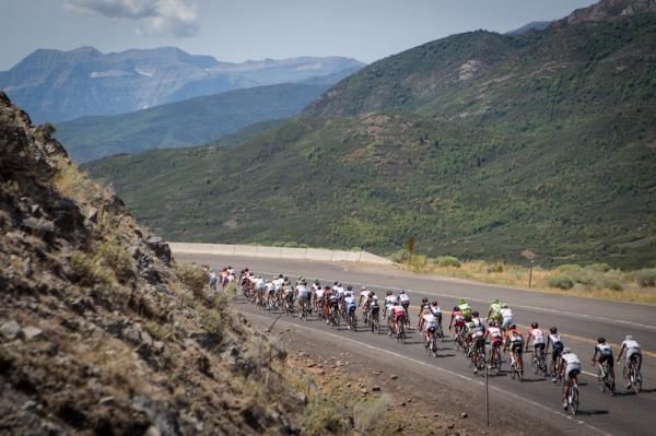 Mt. Timpangos looms in the distance for the peloton