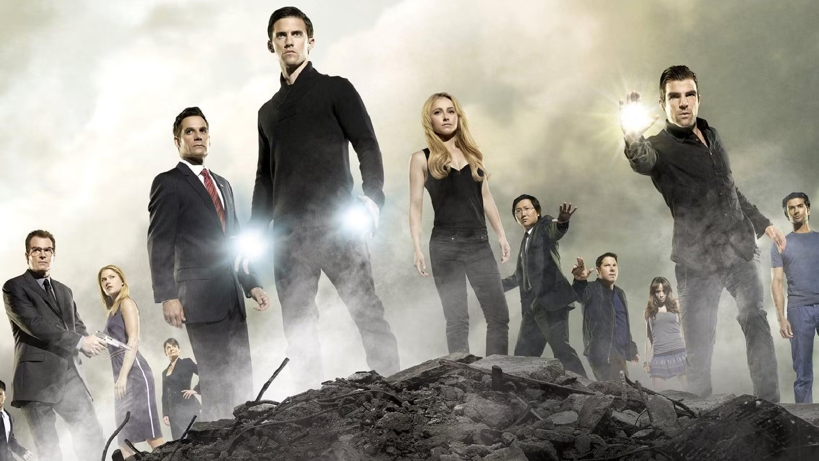 The main cast of Heroes Season One shown in promotional art.