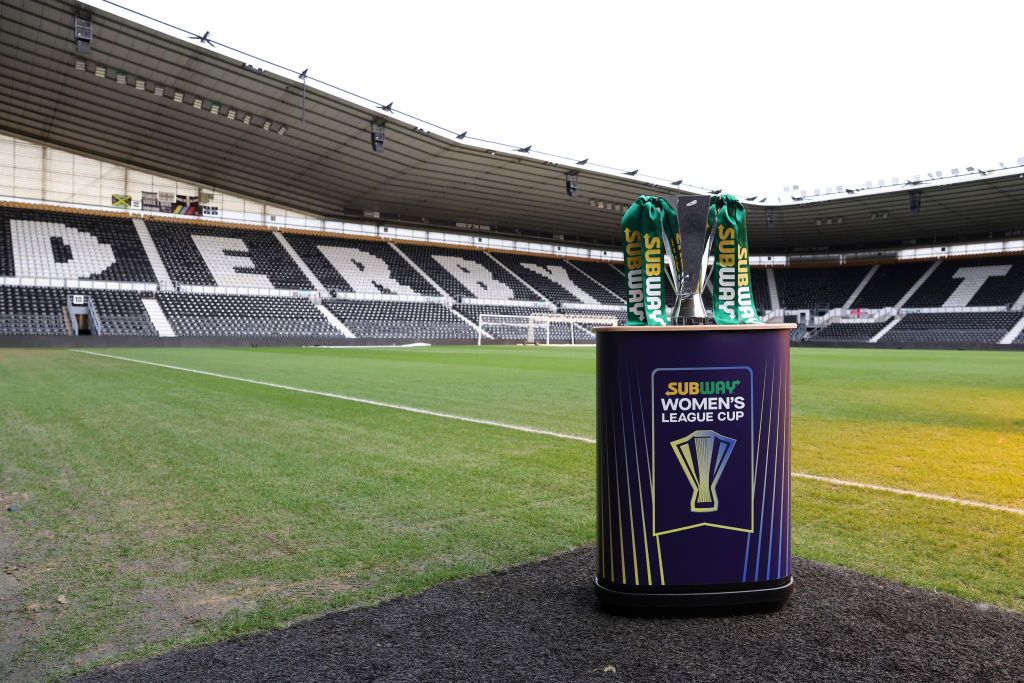 A view of The Subway Women’s League Cup Trophy during the Subway Women&#039;s League Cup Draw 2024-2025 at Pride Park on December 16, 2024 in Derby, England.