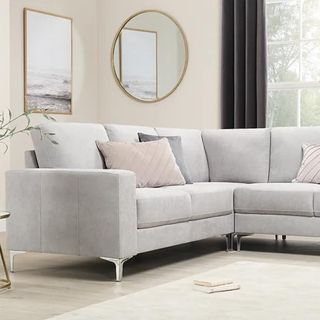 Grey sofa in a neutral living room