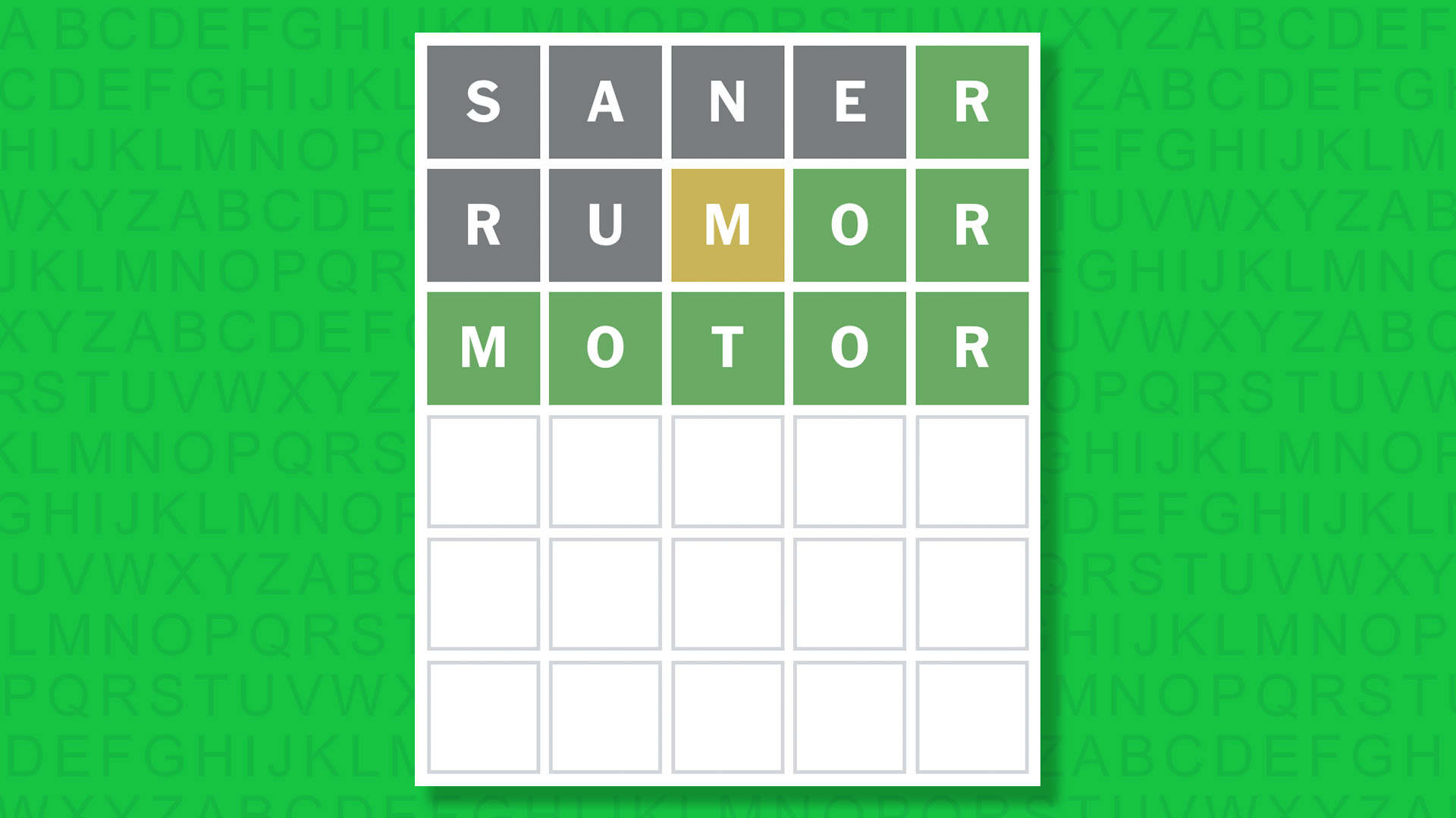 NYT Wordle answer for game 1958 on a green background