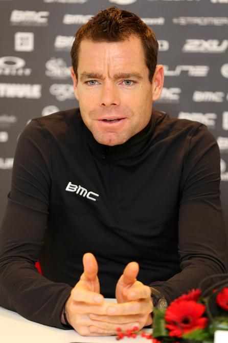 Cadel Evans speaks at the BMC team presentation