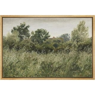 Pixonsign Framed Canvas Print Wall Art Sage Green Forest Tree Flower Field Landscape Nature Wilderness Illustrations Fine Art Farmhouse Floral Botanical Calm/relax Cozy for Bedroom - 24