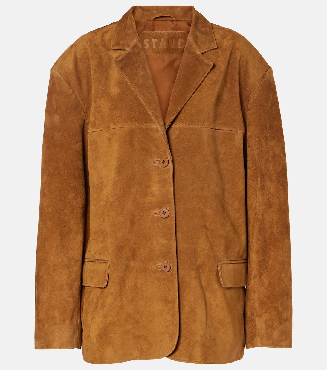 Corrine Single-Breasted Suede Jacket in Brown - Staud