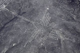 One of the previously discovered Nazca Lines, which forms the outline of a hummingbird. The newfound Nazca Lines mostly depict people, including warriors.