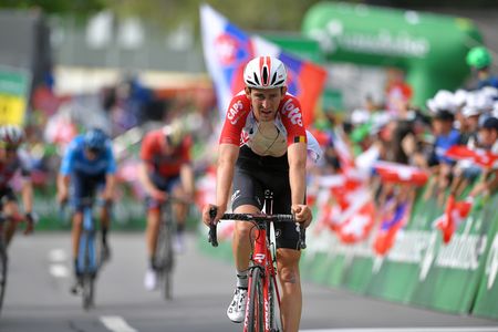 Tiesj Benoot (Lotto Soudal) finishes stage 6 at Tour de Suisse