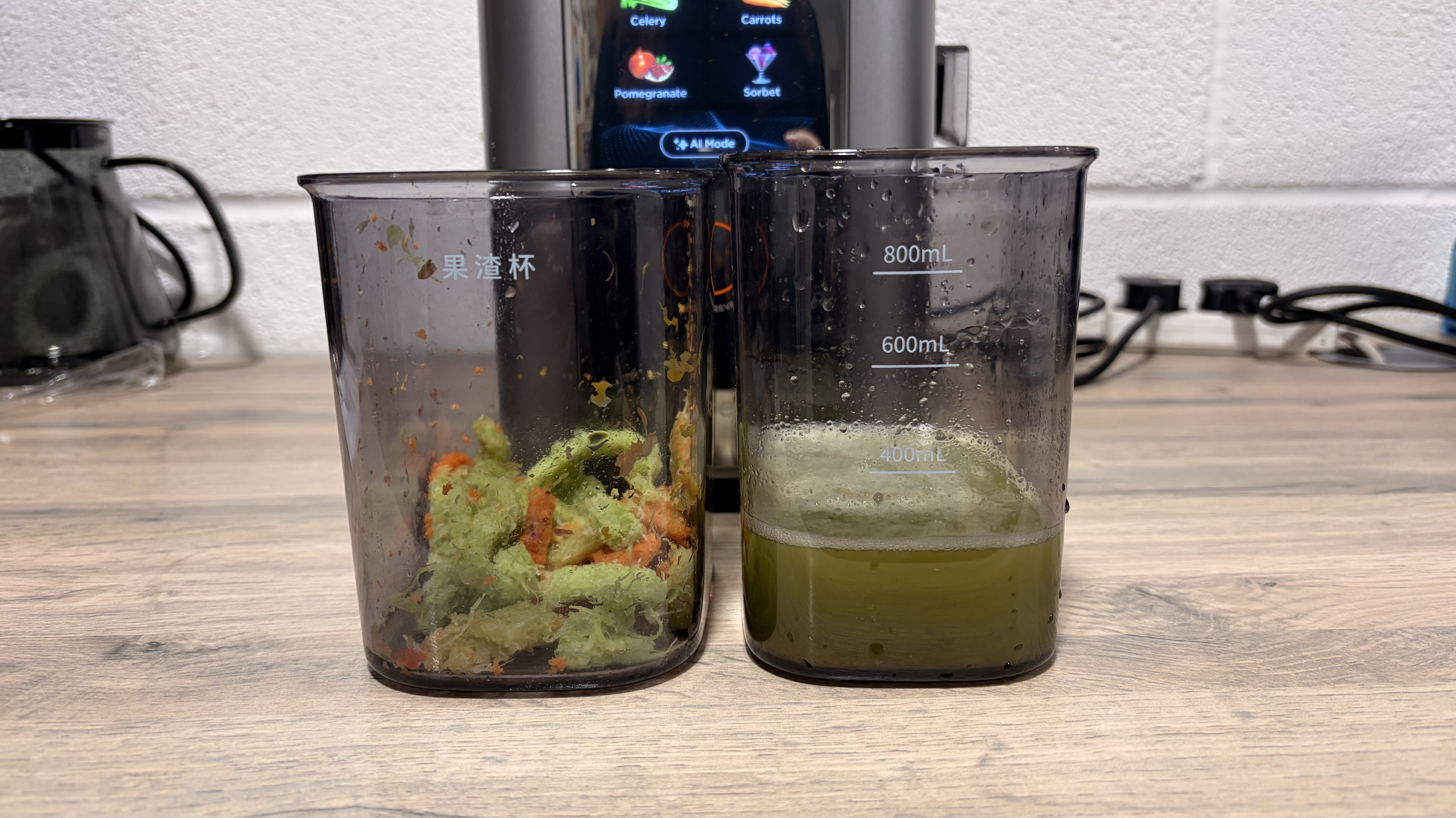 Celery juice made using the Tribest Slowstar AI Vertical Hopper Juicer