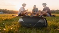 Hisense WeBoom Bluetooth speaker outside in front of some picnickers 