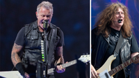 James Hetfield of Metallica in 2023 and John Gallagher of Raven in 2024