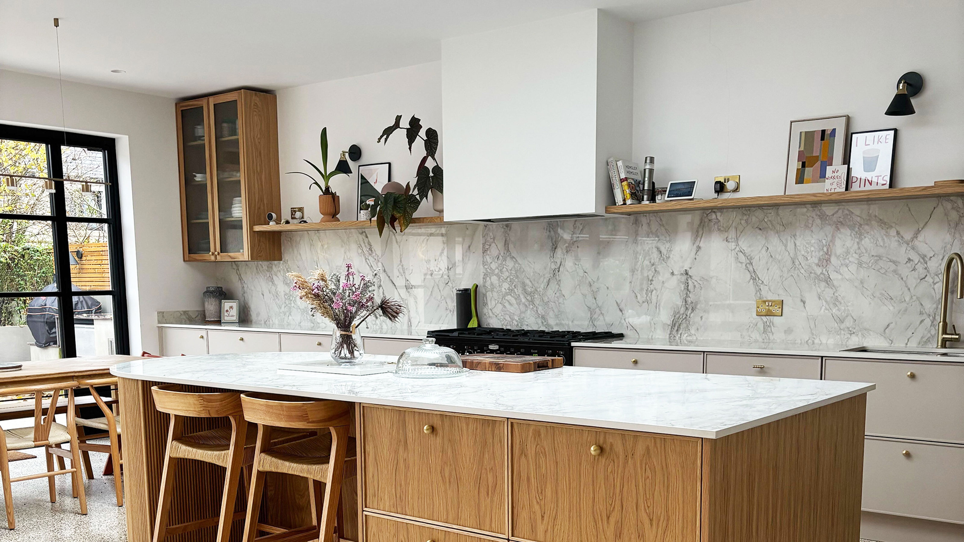 White kitchen with wooden kitchen island
