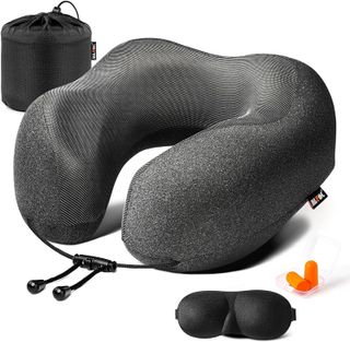 Mlvoc Travel Pillow 100% Pure Memory Foam Neck Pillow, Comfortable 
Breathable Cover, Machine Washable, Airplane Travel Kit With 3d Contoured Eye Masks, Earplugs, and Luxury Bag, Standard (black)