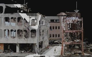A LiDAR image of from the city of Onagawa, in Japan, which was devastated by the March 2011 tsunami.
