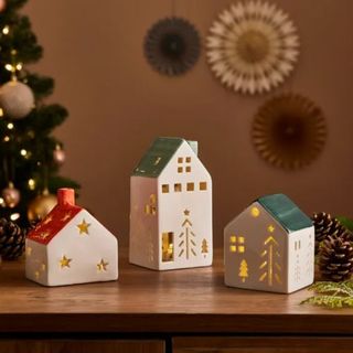 ceramic folk houses tea light holders