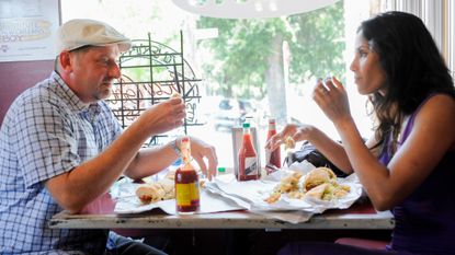 "Padma's Picks- New Chefs on the Block" Episode 102 -- Chef Donald Link, host Padma Lakshmi at Guy's Po-Boys restaurant in New Orleans, Louisiana