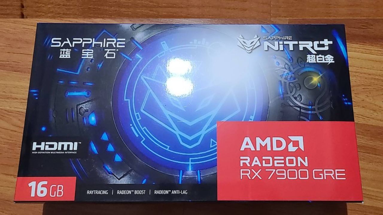 AMD Radeon RX 7900 graphics card box on wood surface