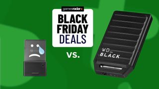 WD Black C50 Black Friday deal image with crying Seagate Expansion Card next to it