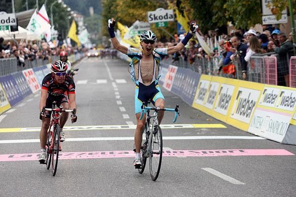 Janez Brajkovic (Astana) celebrated his second place in style.