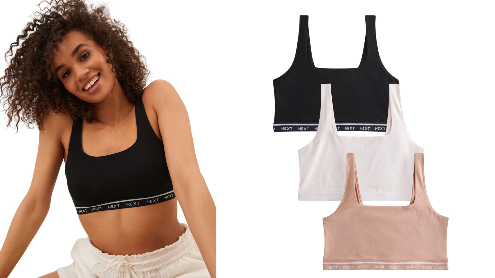 Model wearing Next Ultimate comfort crop tops