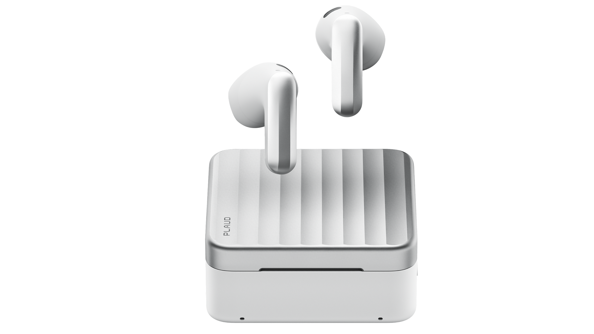 Plaud One earbuds and unit on a white background