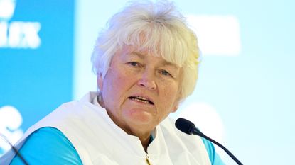 Laura Davies talks to the press prior to the Solheim Cup at Finca Cortesin 