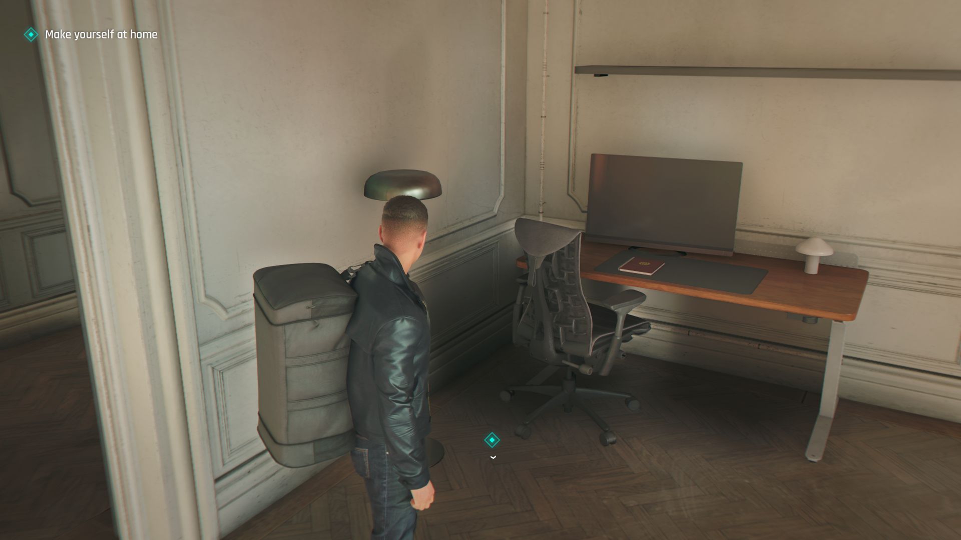 A screenshot of James Bond's room in 007 First Light, where there's a Herman Miller Embody at his desk