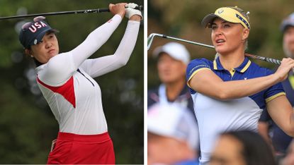 Rose Zhang and Charley Hull both strike irons off the tee