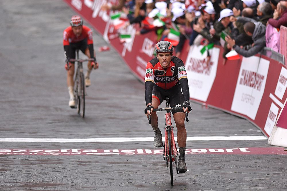 Greg Van Avermaet and Tim Wellens finish second and third in Strade Bianche