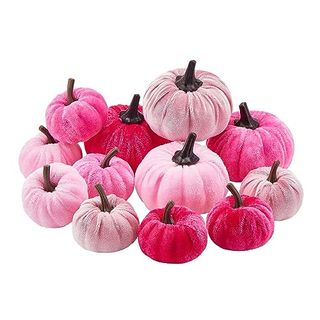 Halloween Artificial Pumpkins Fake Velvet Pumpkins Table Centerpiece for Fall Harvest Halloween Party Decoration (pink, One Size)