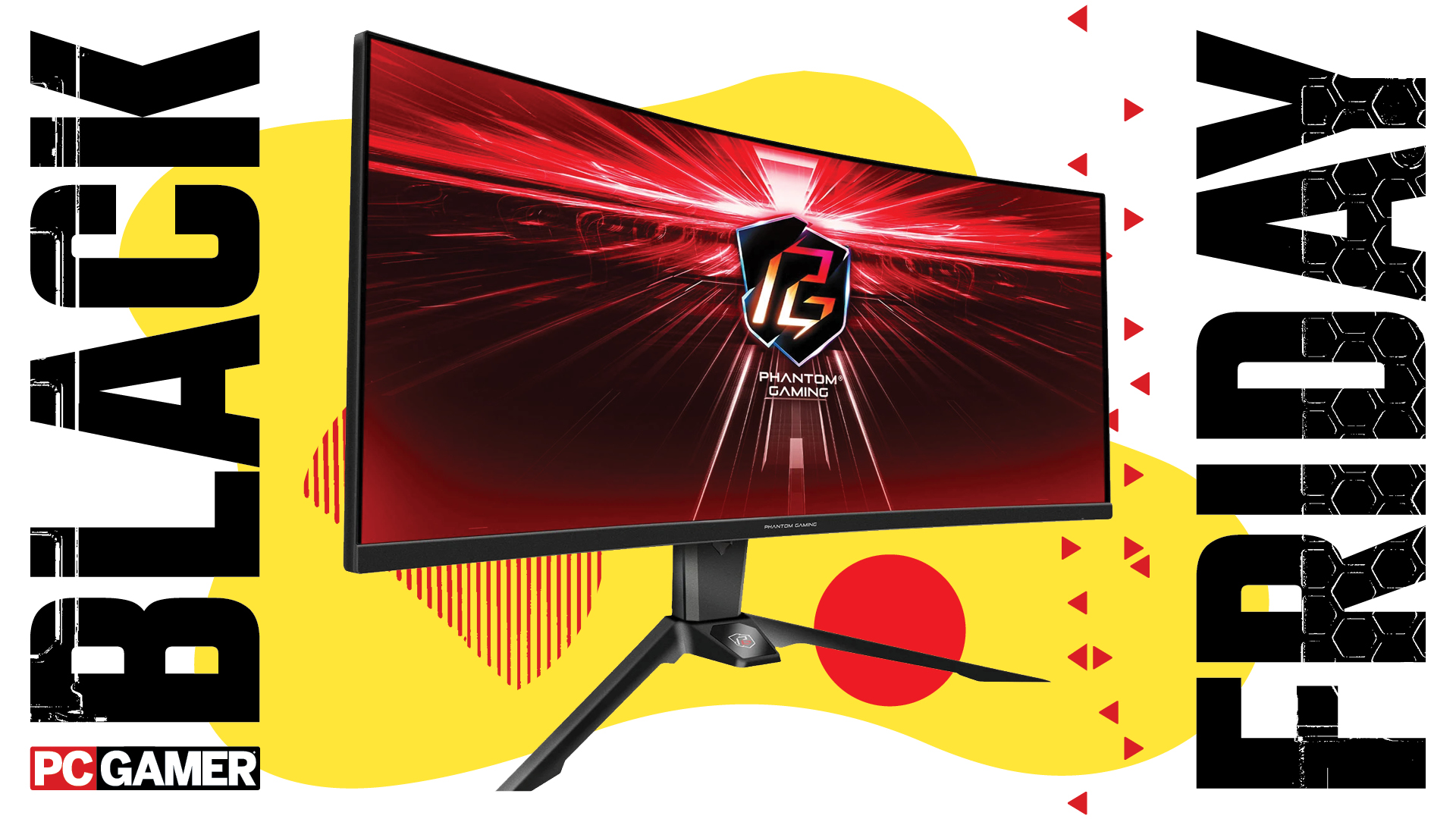 Black Friday listing image with an ASRock monitor featured