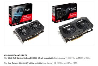 Asus press material for the RX 6500 XT DUAL and TUF cards