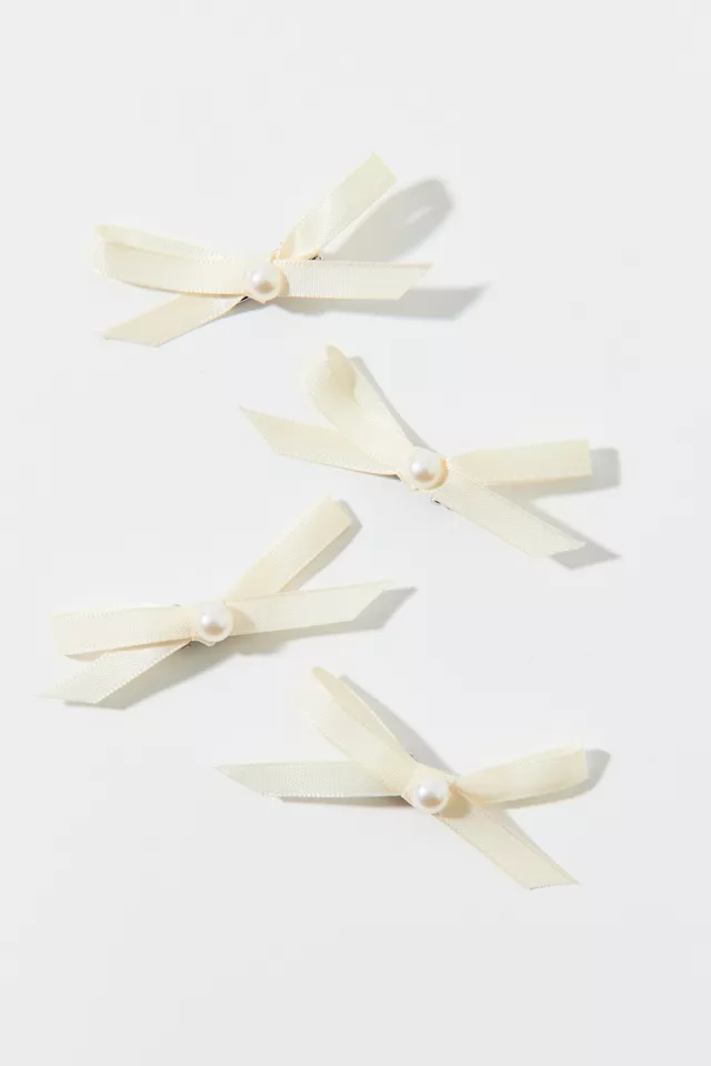 Pearl Bow Mini Hair Clip Set