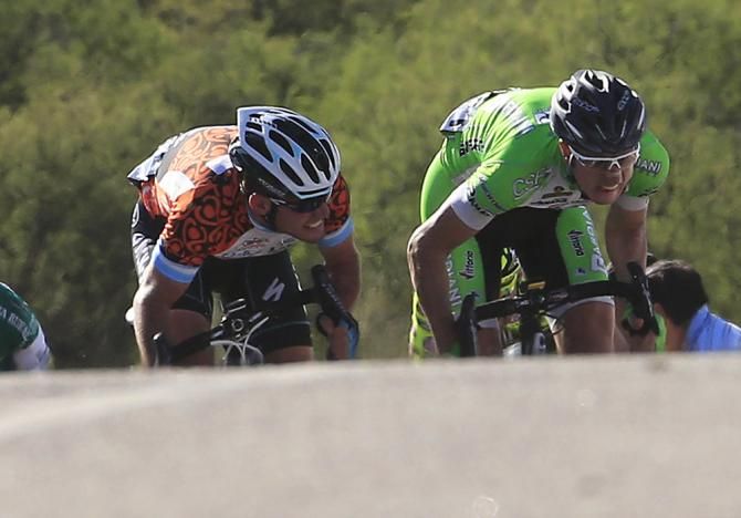 Modolo gets the better of Mark Cavendish in the uphill sprint