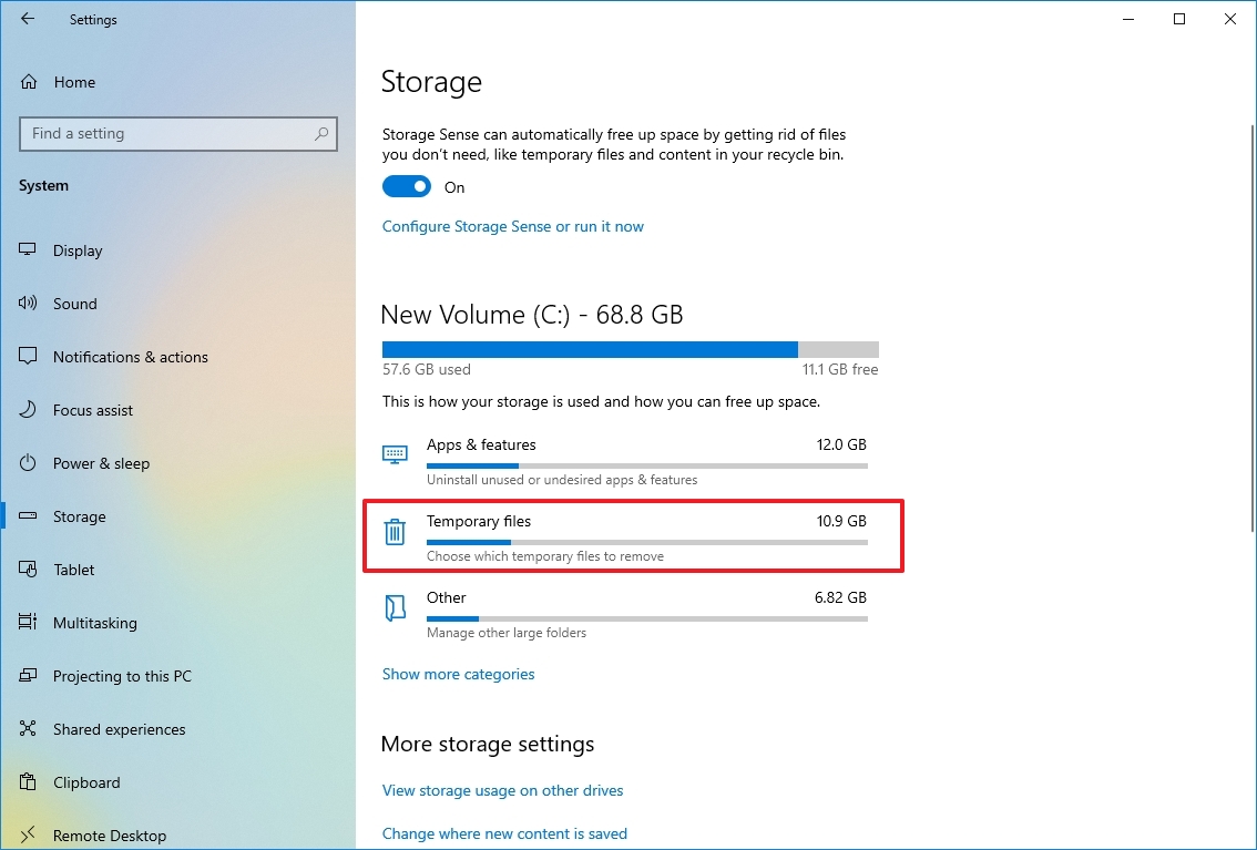 Windows 10 Storage temporary files