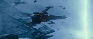 The X-wing in action in the "Star Wars" films.