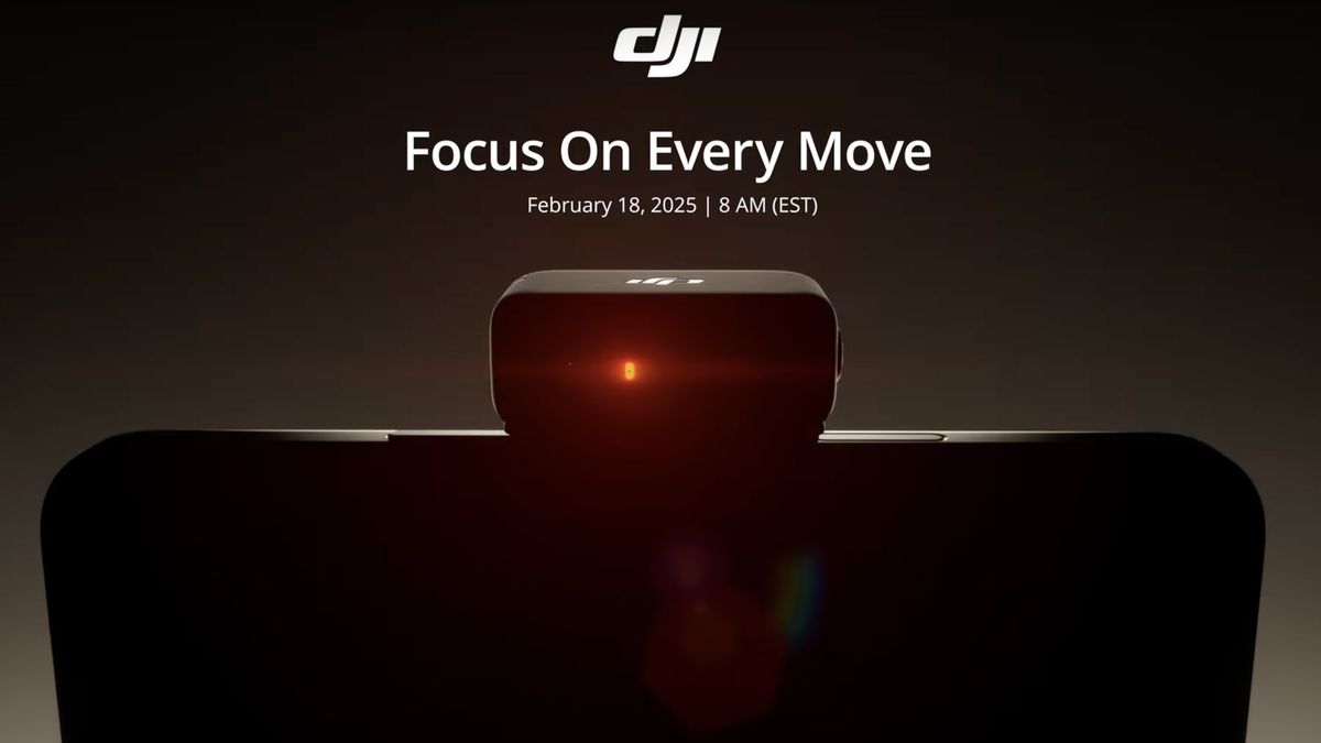 A box with a red light and the words &quot;Focus on every move&quot; are part of a DJI teaser for February 18