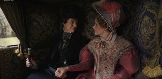 Gentleman Jack's Anne Lister and Ann Walker hold hands and look happily at each other