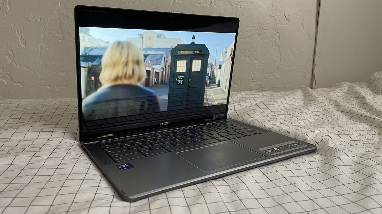 Acer Chromebook Plus Spin 714 display showing "Doctor Who" on Disney Plus