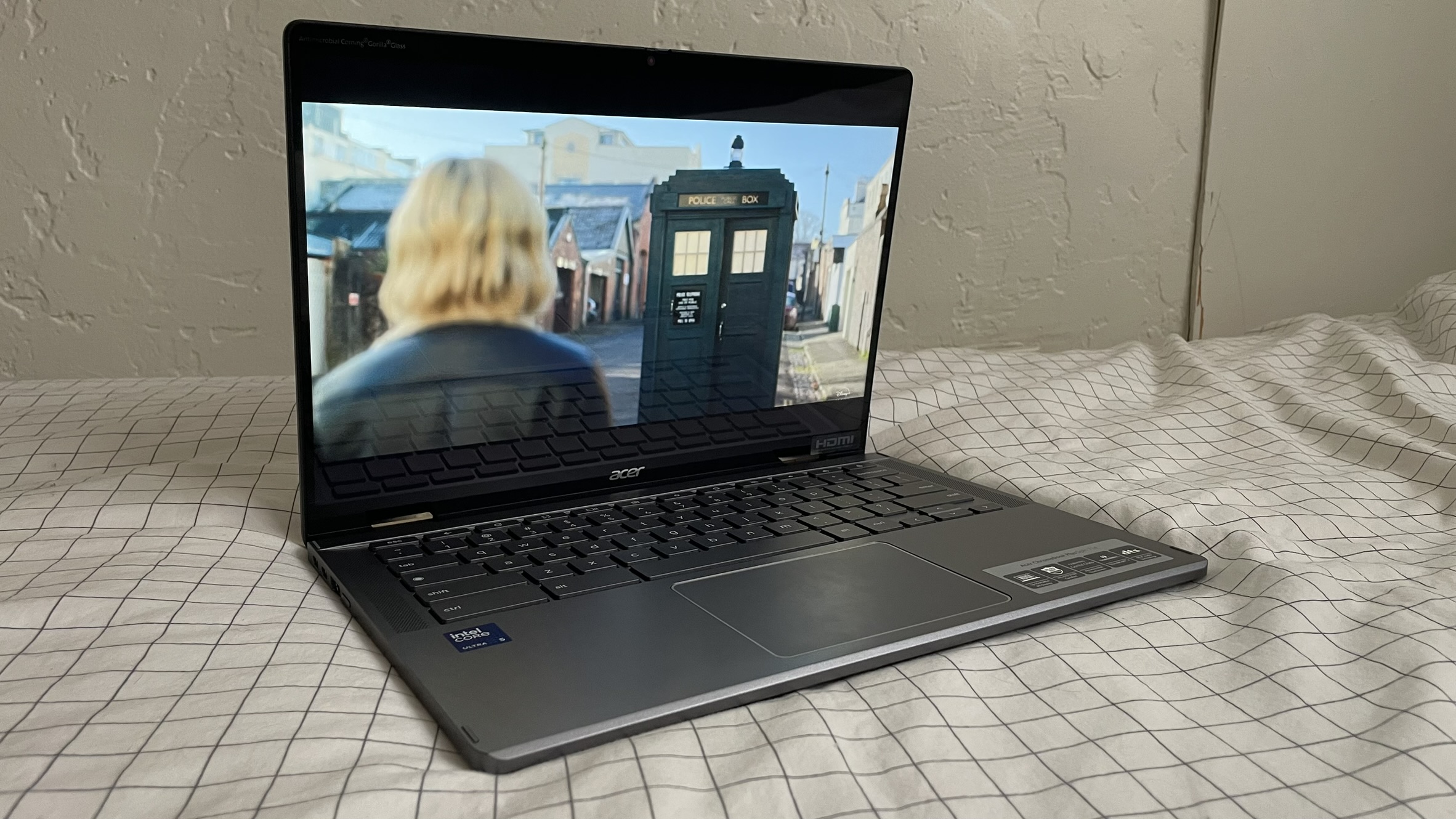 Acer Chromebook Plus Spin 714 display showing "Doctor Who" on Disney Plus