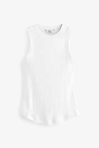 White Ribbed Racer Tank Vest Sleeveless Top