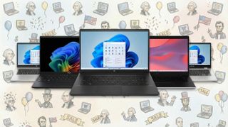 HP and Asus laptops on a President's Day background 