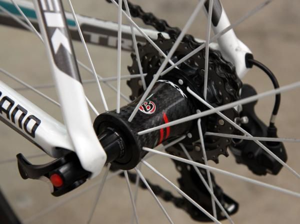 The rear Bontrager Race XXX Lite hub uses DT Swiss star ratchet internals.