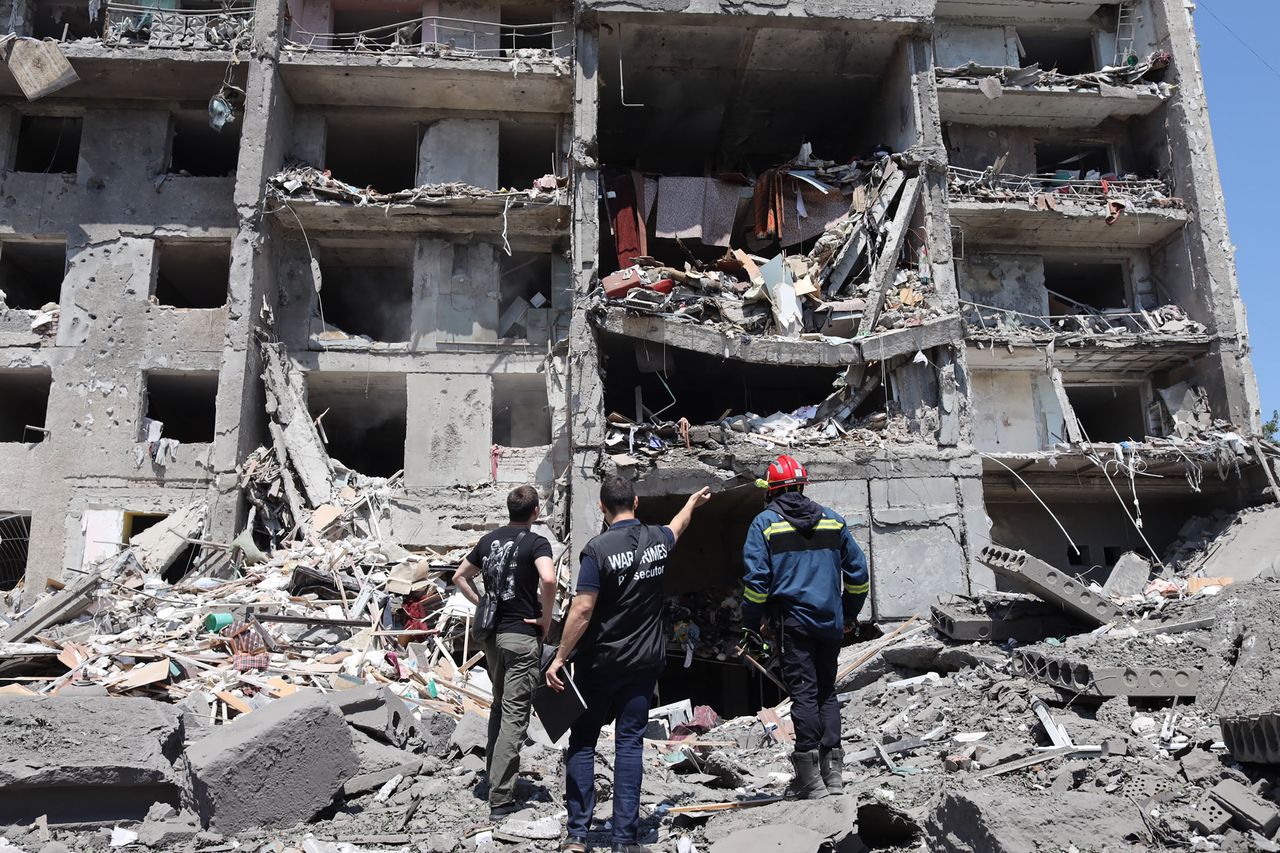 destroyed building in Serhiivka, Ukraine