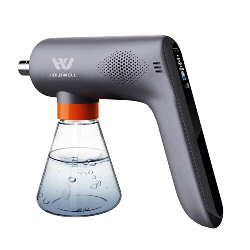 Cordless Electric Disinfection Fogger, Detachable Stainless Steel Nozzle, 3-Gear Adj 14.2oz Sanitizer Atomizer, Blue Light Nano Spray Gun for Place Cleaning/high-Touch Item Contactless Sanitization