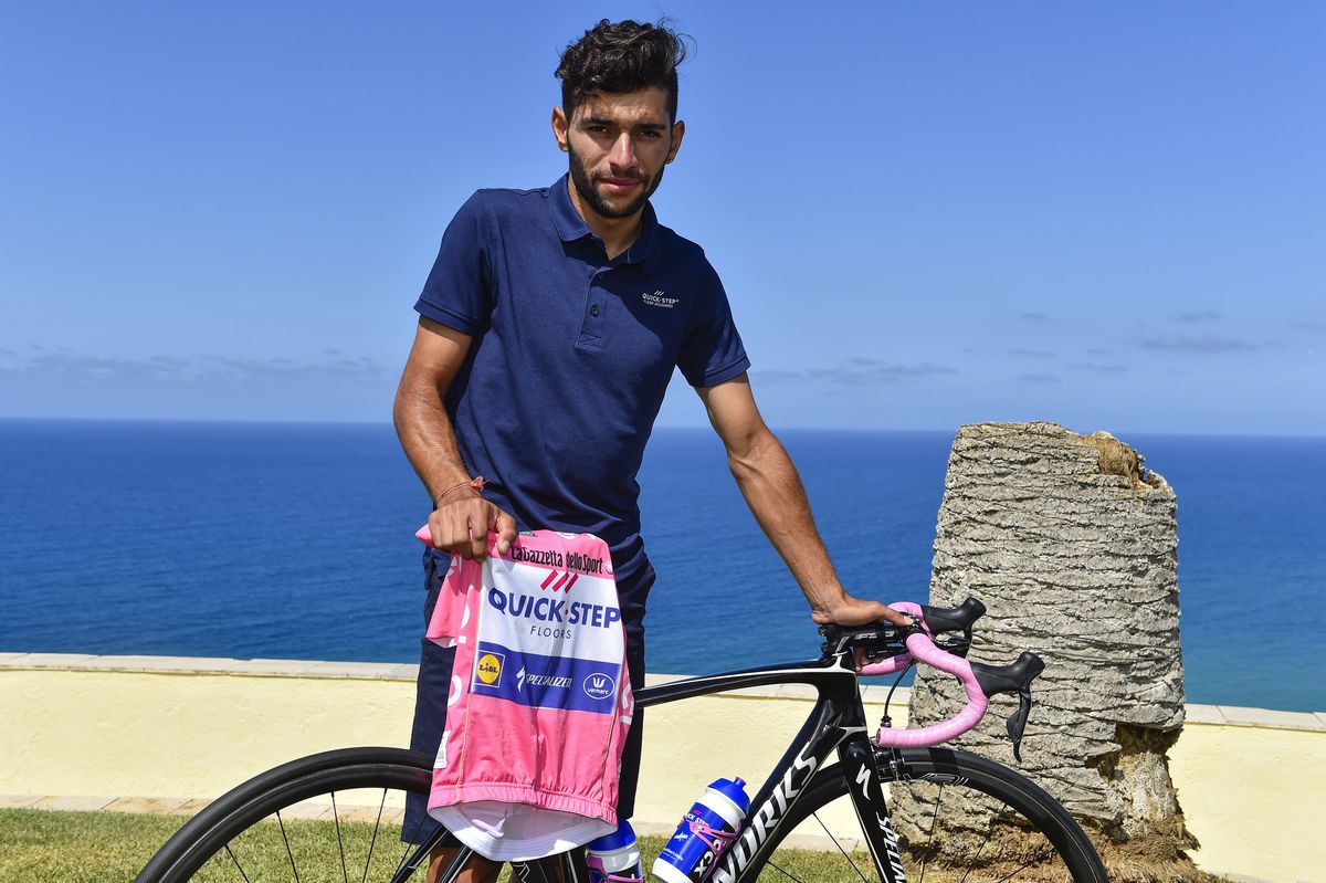 Fernando Gaviria (Quick-Step Floors) with the maglia rosa on the rest day